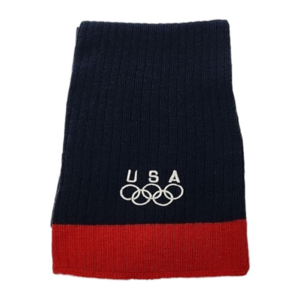 OLYMPIC KNIT SCARF USA WITH OLYMPIC RINGS BLUE AND RED